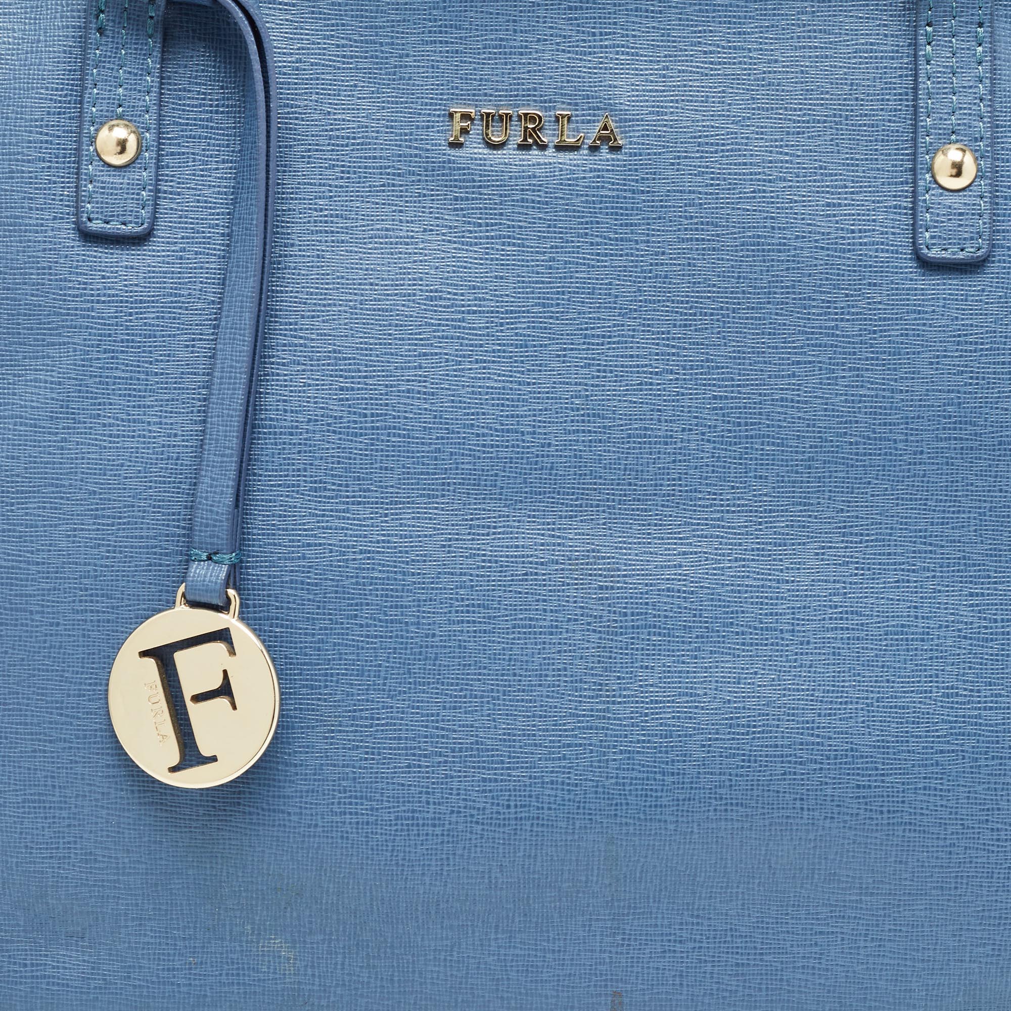 Furla Blue Leather Top Zip Tote