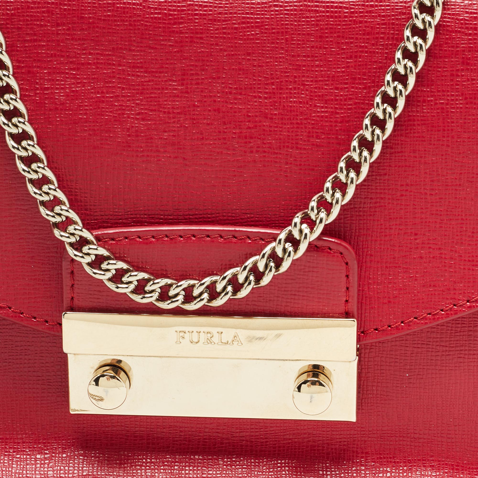 Furla Red Leather Mini Metropolis Chain Shoulder Bag