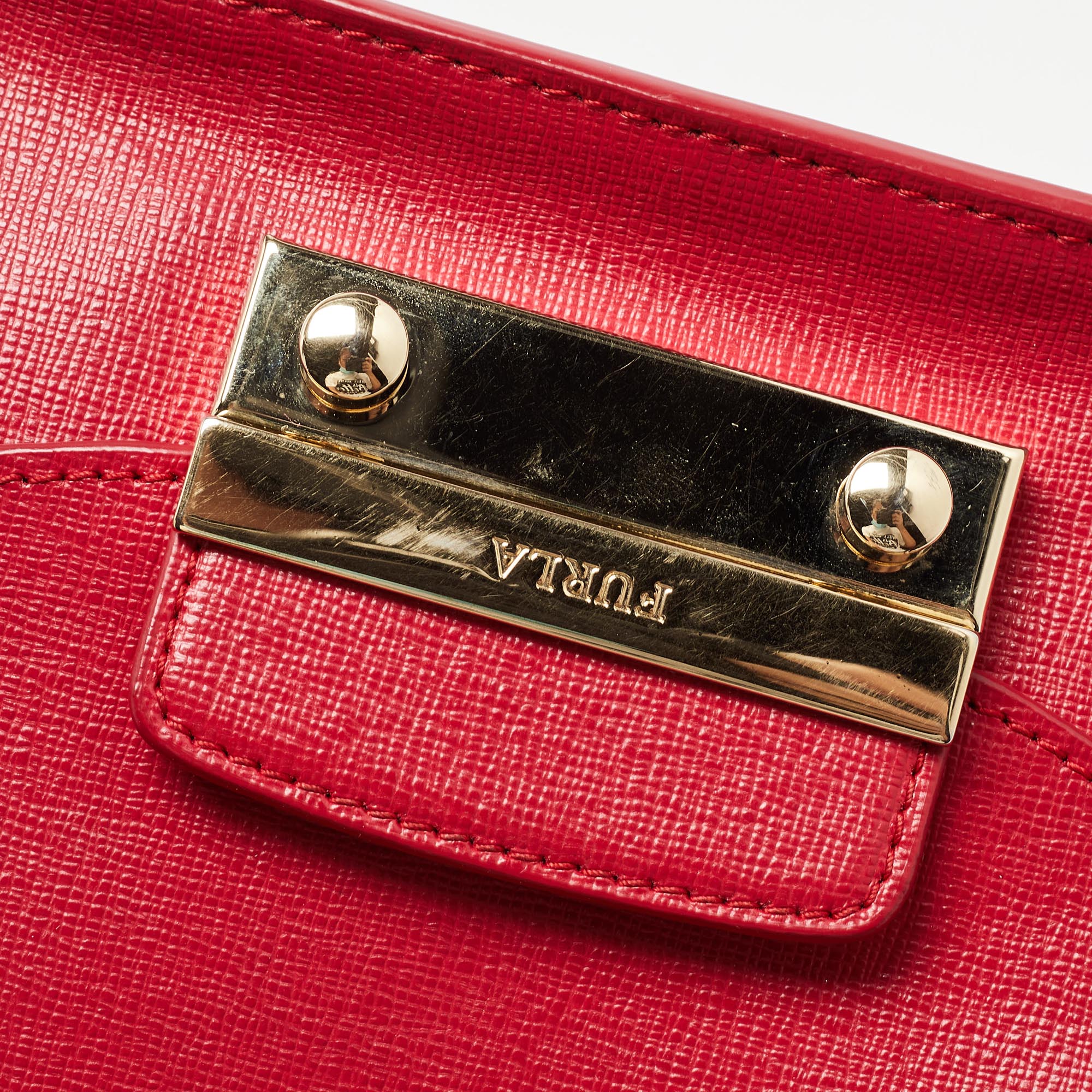 Furla Red Leather Mini Metropolis Chain Shoulder Bag