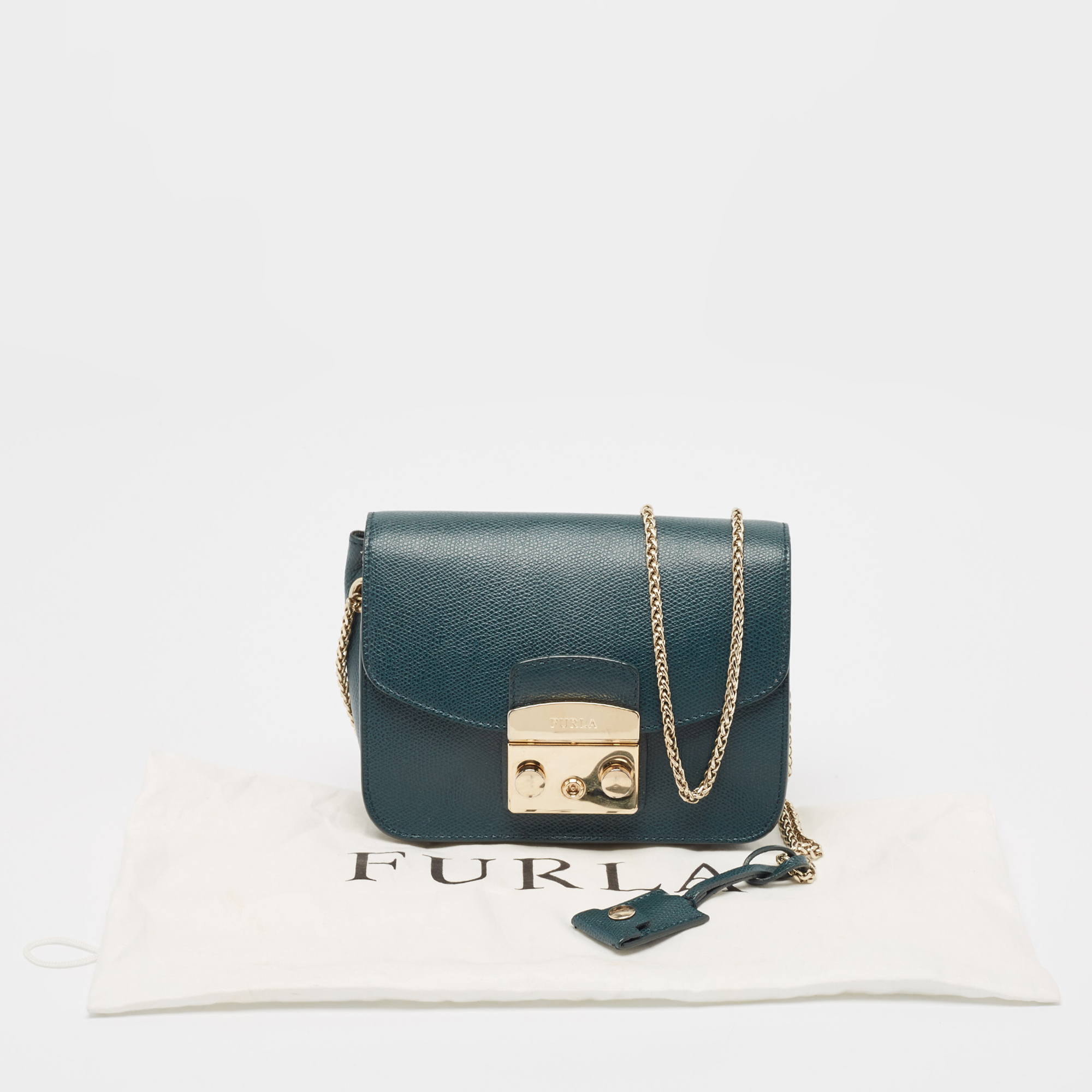 Furla Green Leather Mini Metropolis Chain Crossbody Bag