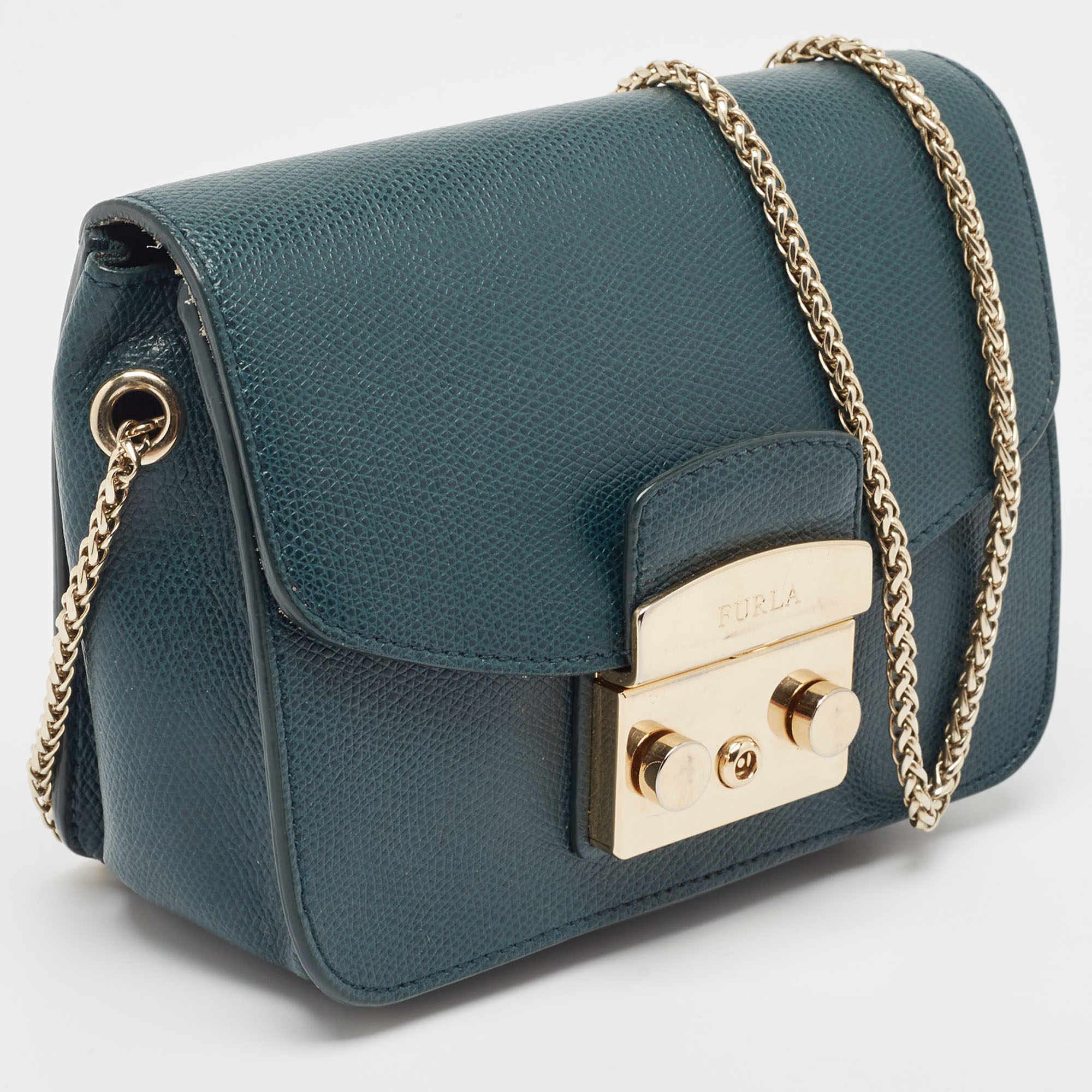 Furla Green Leather Mini Metropolis Chain Crossbody Bag