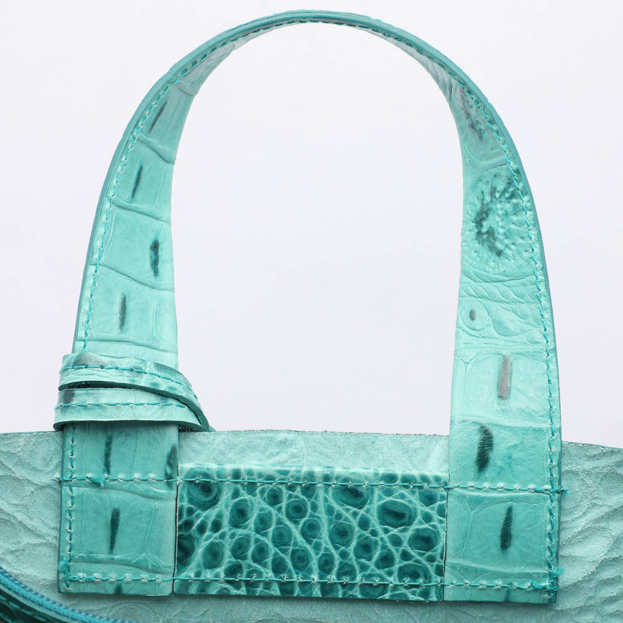 Furla Turquoise Croc Embossed Leather Divide It Tote