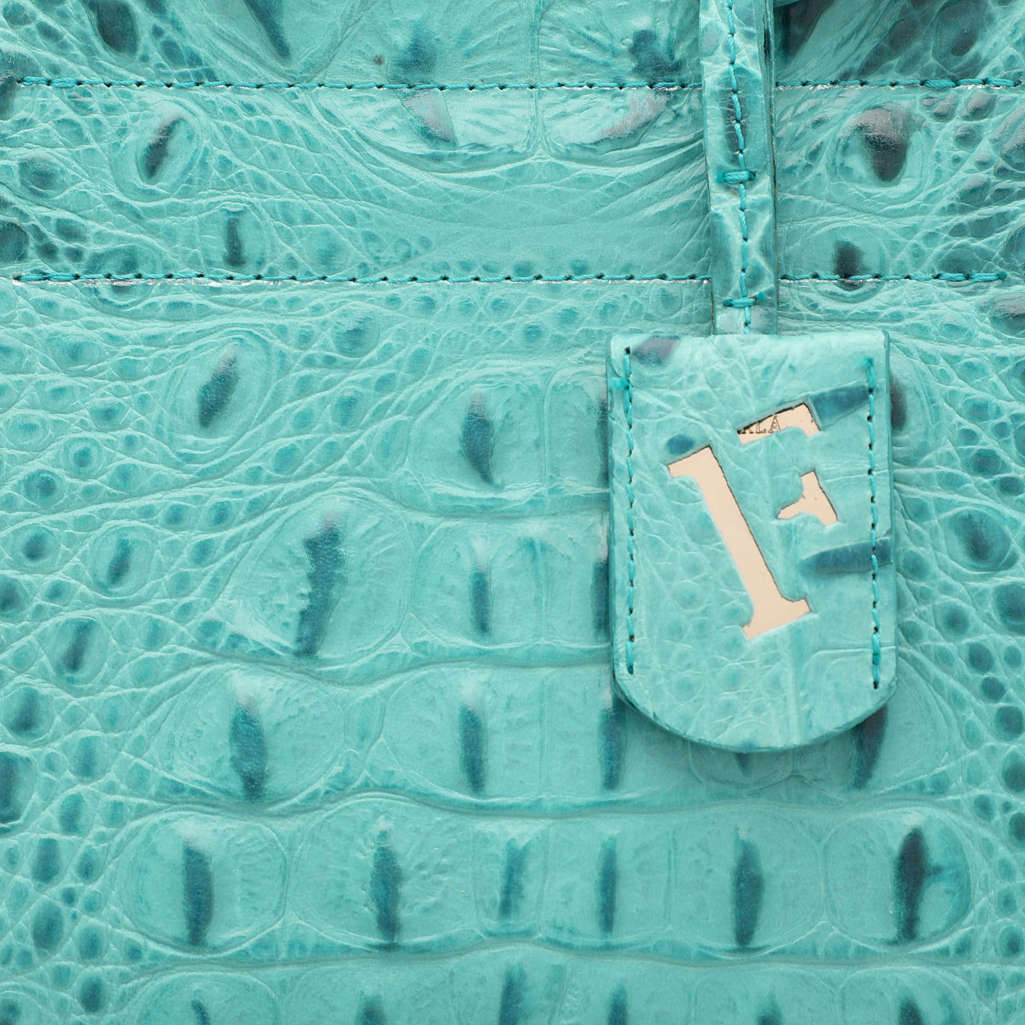 Furla Turquoise Croc Embossed Leather Divide It Tote