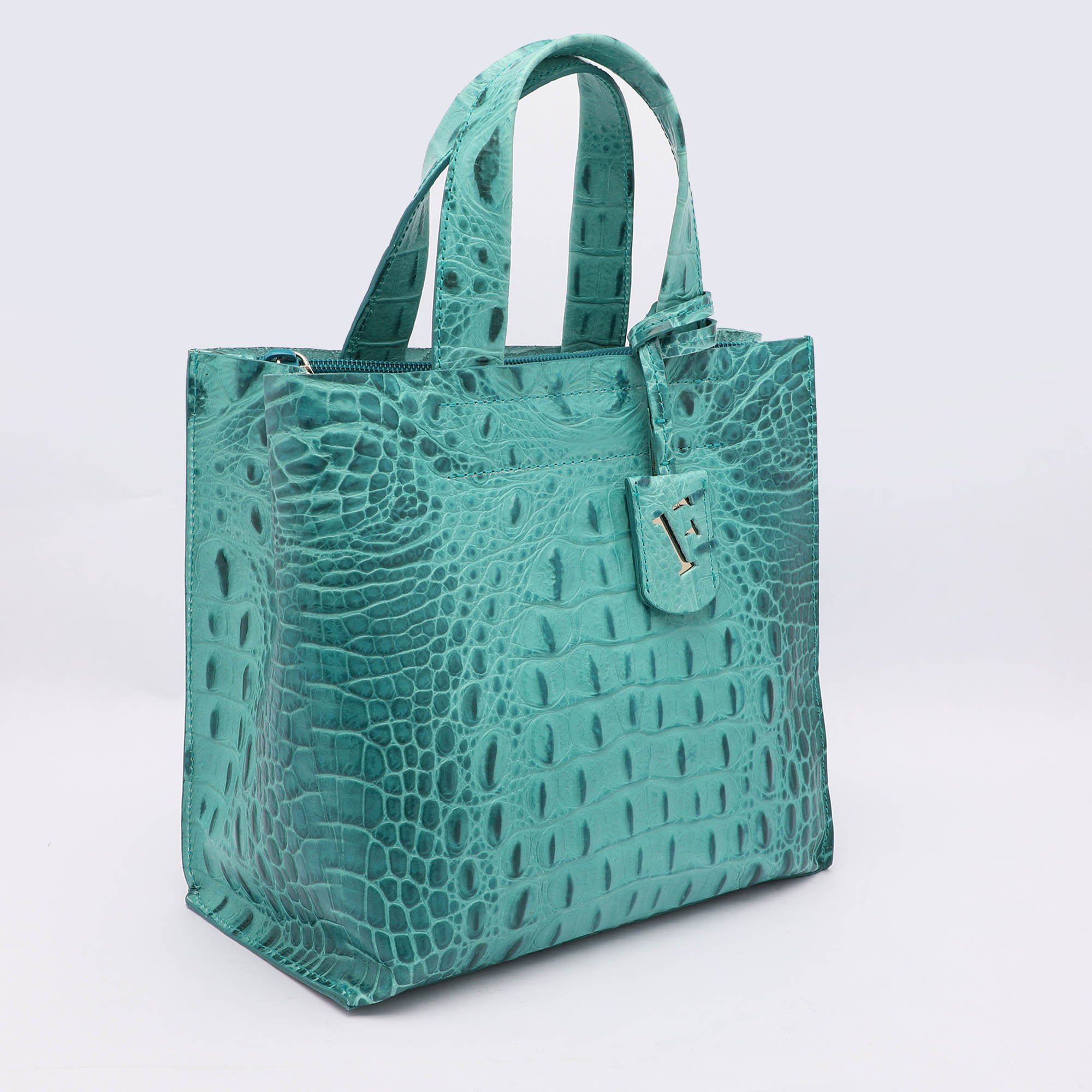 Furla Turquoise Croc Embossed Leather Divide It Tote