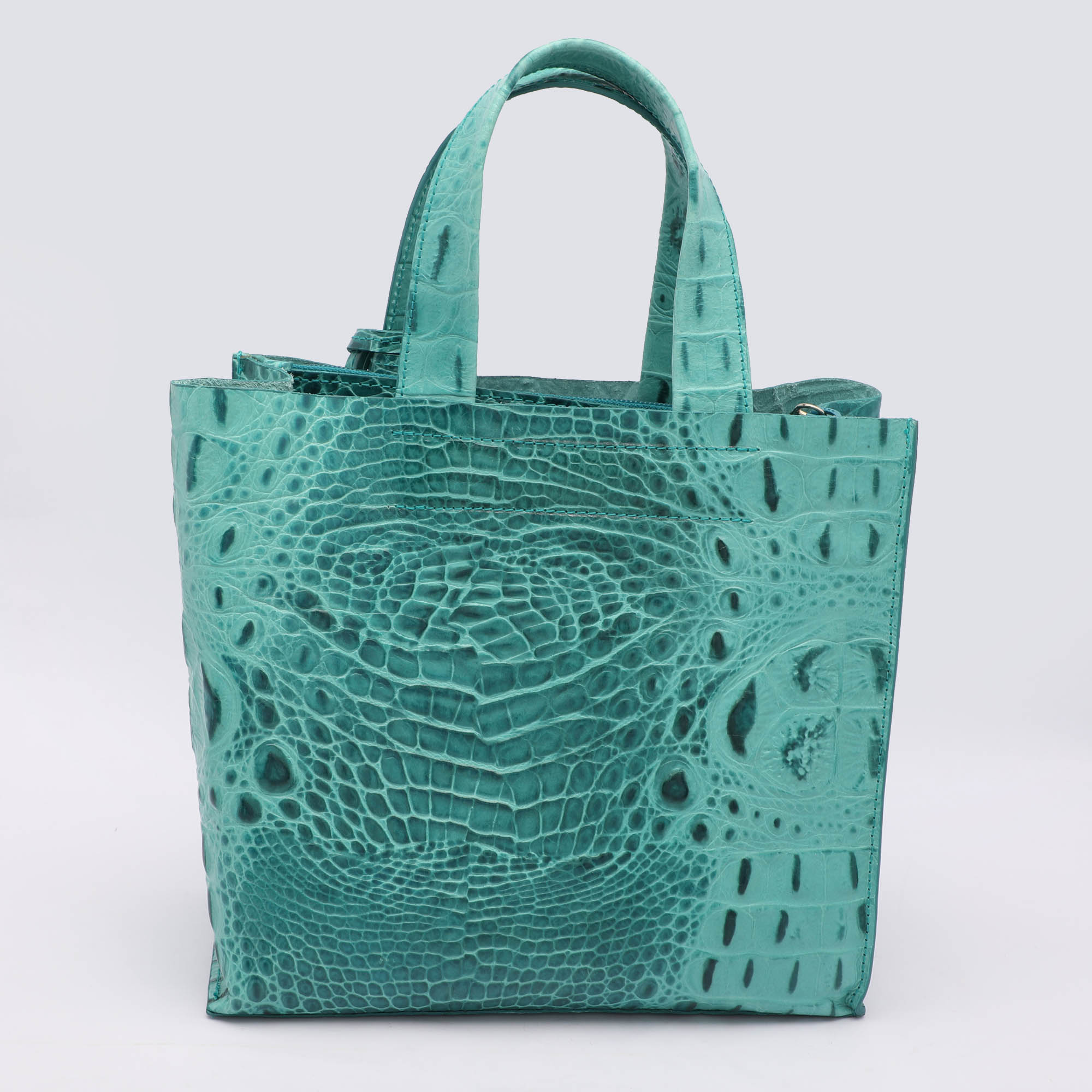 Furla Turquoise Croc Embossed Leather Divide It Tote