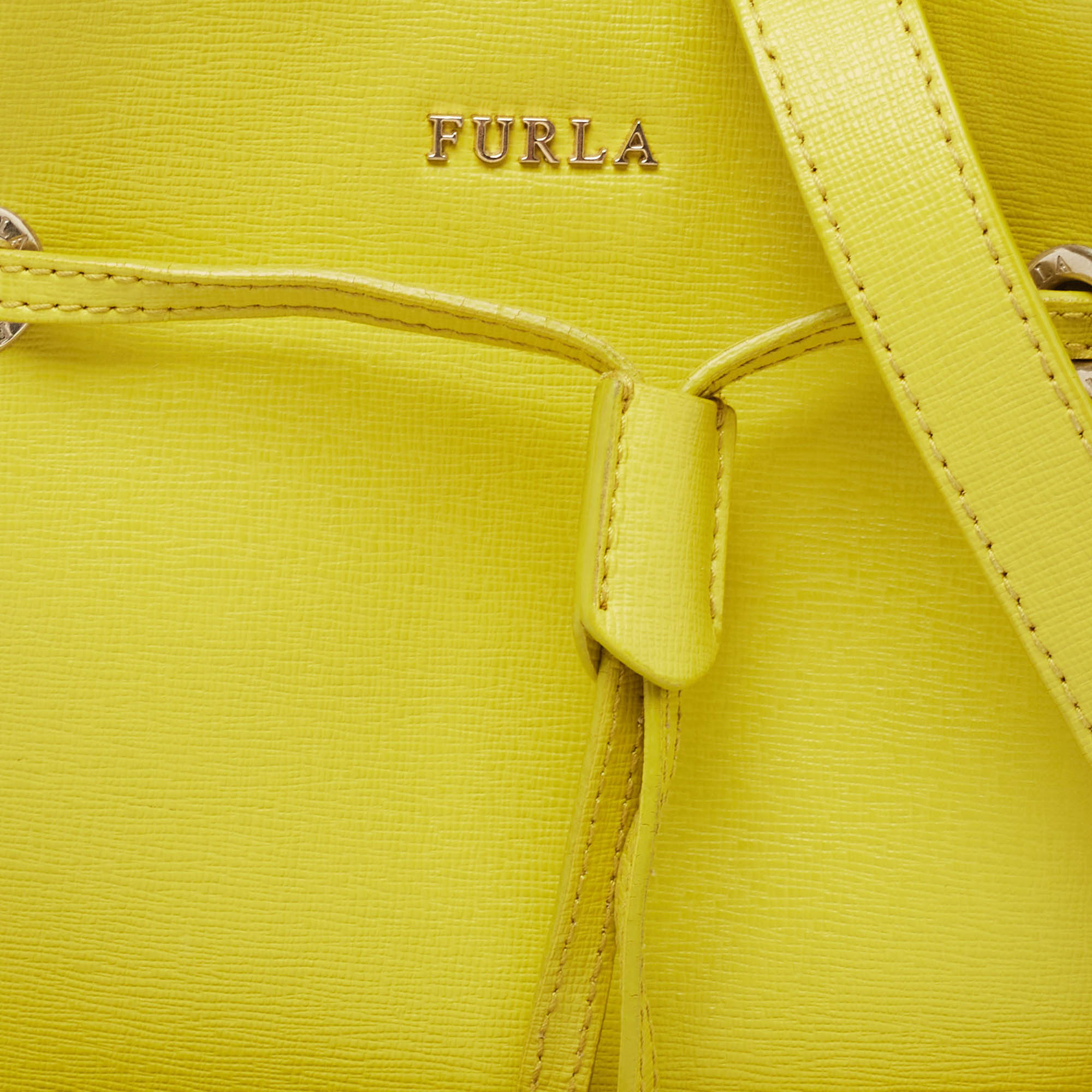 Furla Yellow Leather Stacy Drawstring Bucket Bag