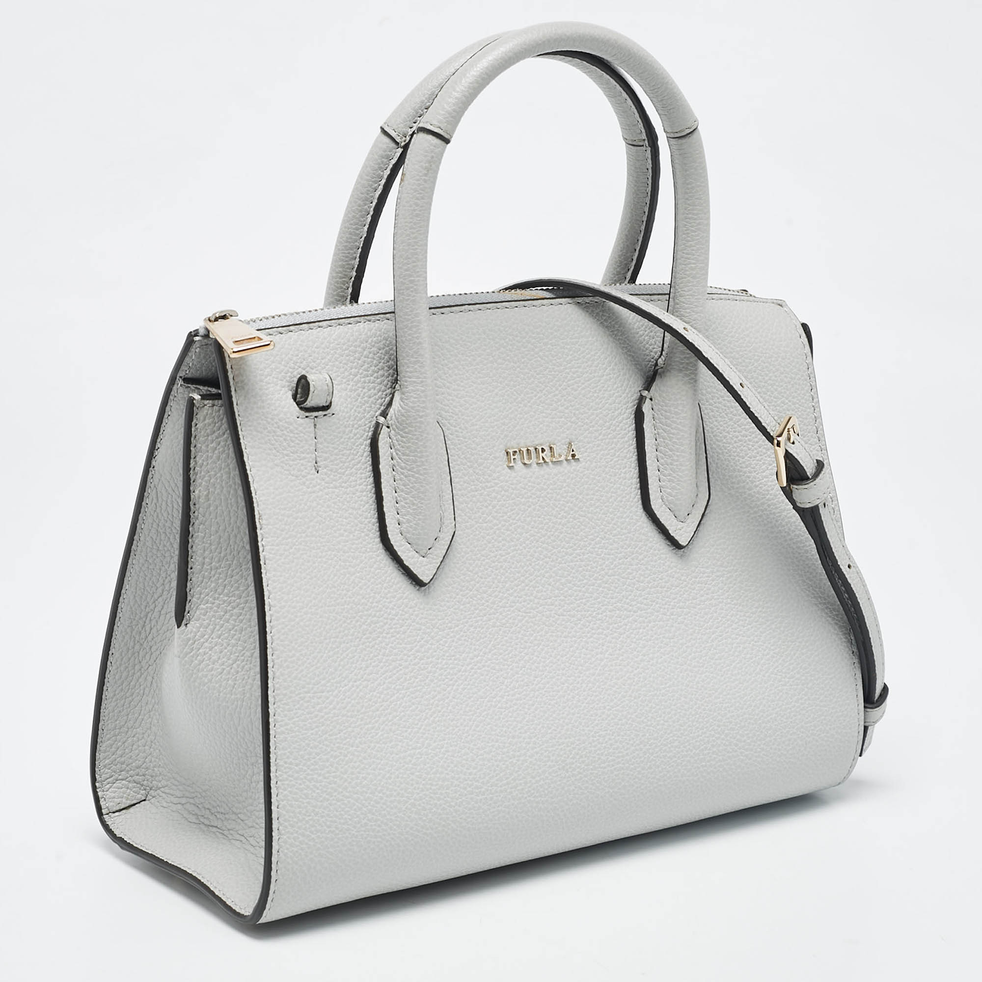 Furla Grey Leather Zip Tote