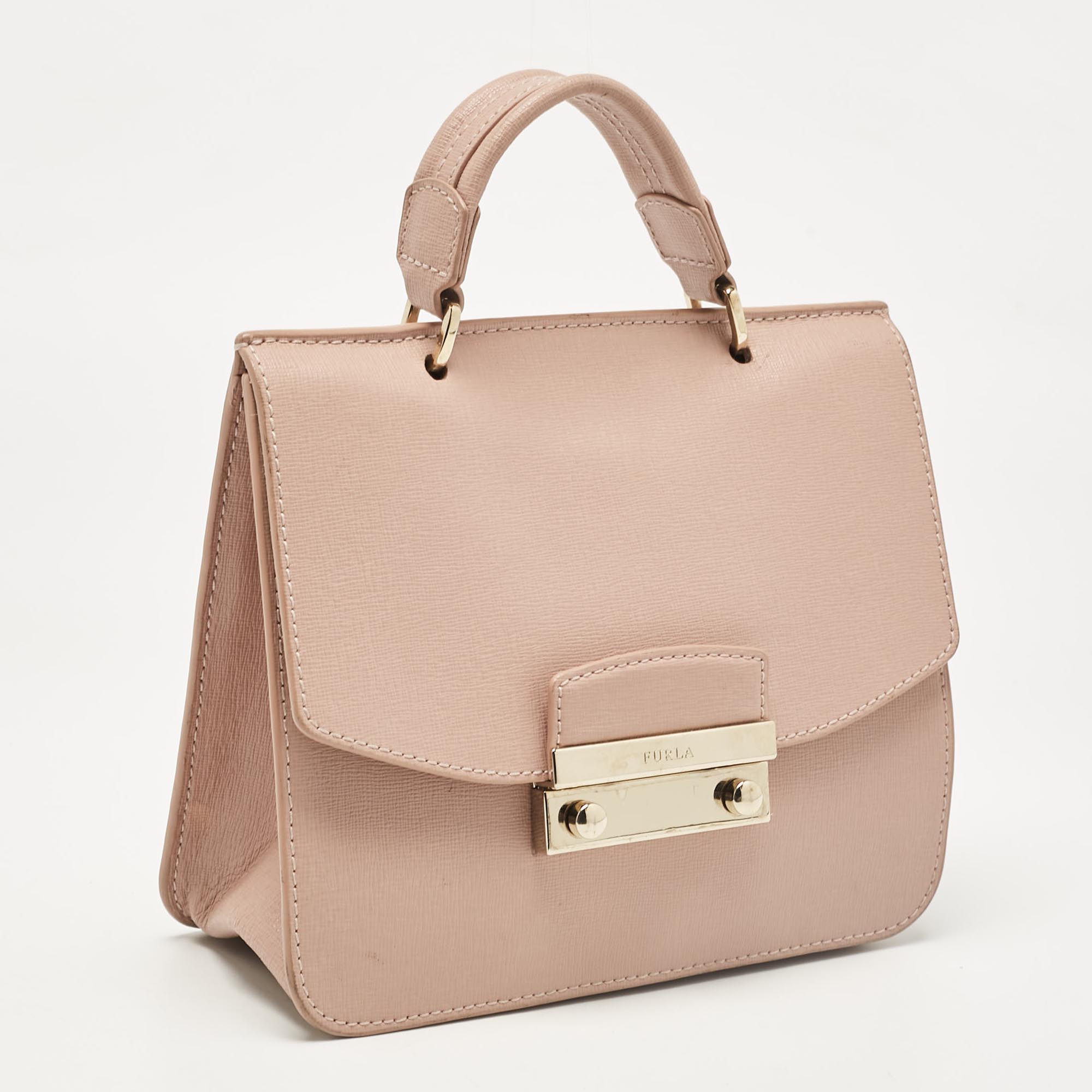 Furla Pink Leather Metropolis Top Handle Bag