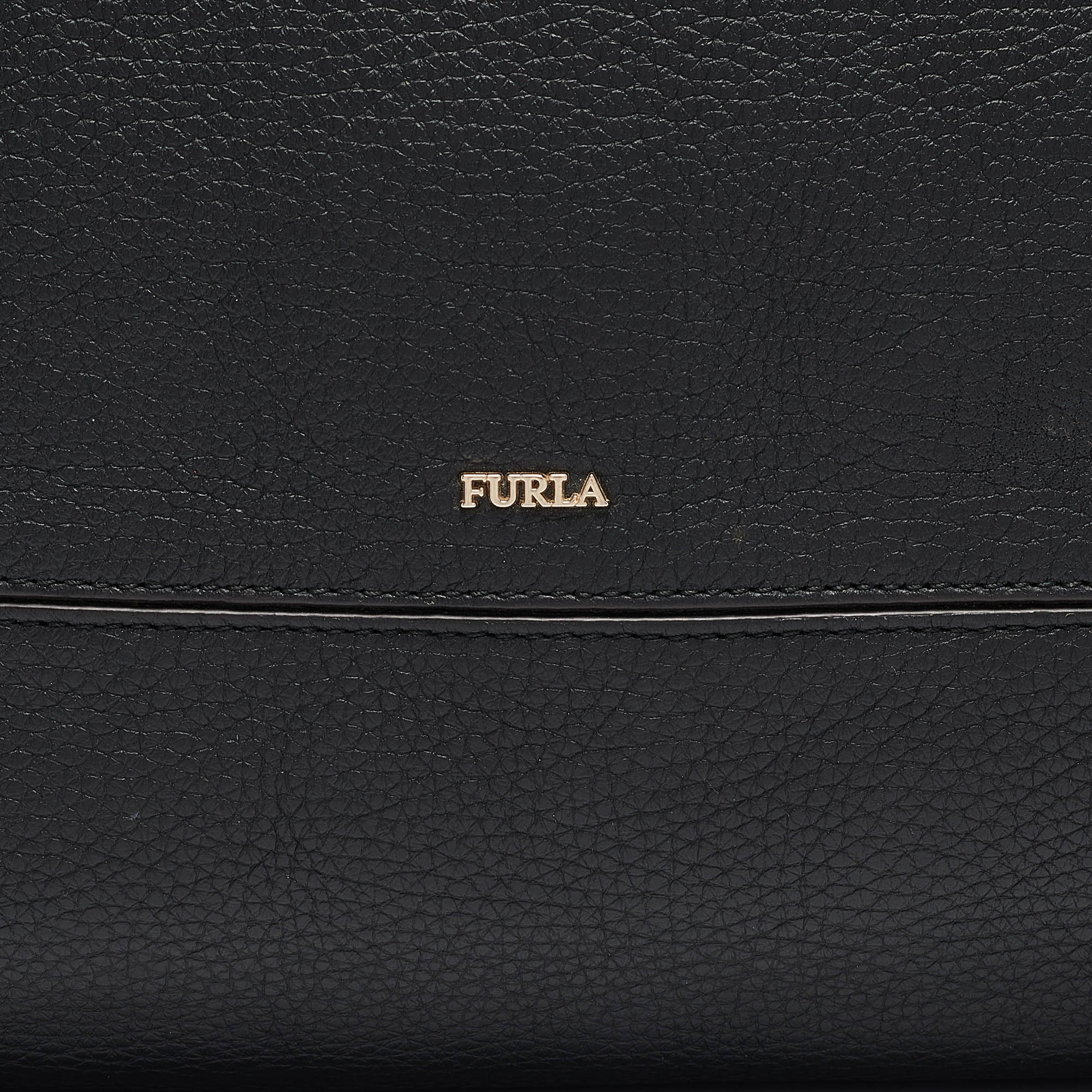 Furla Black Leather Top Zip Satchel