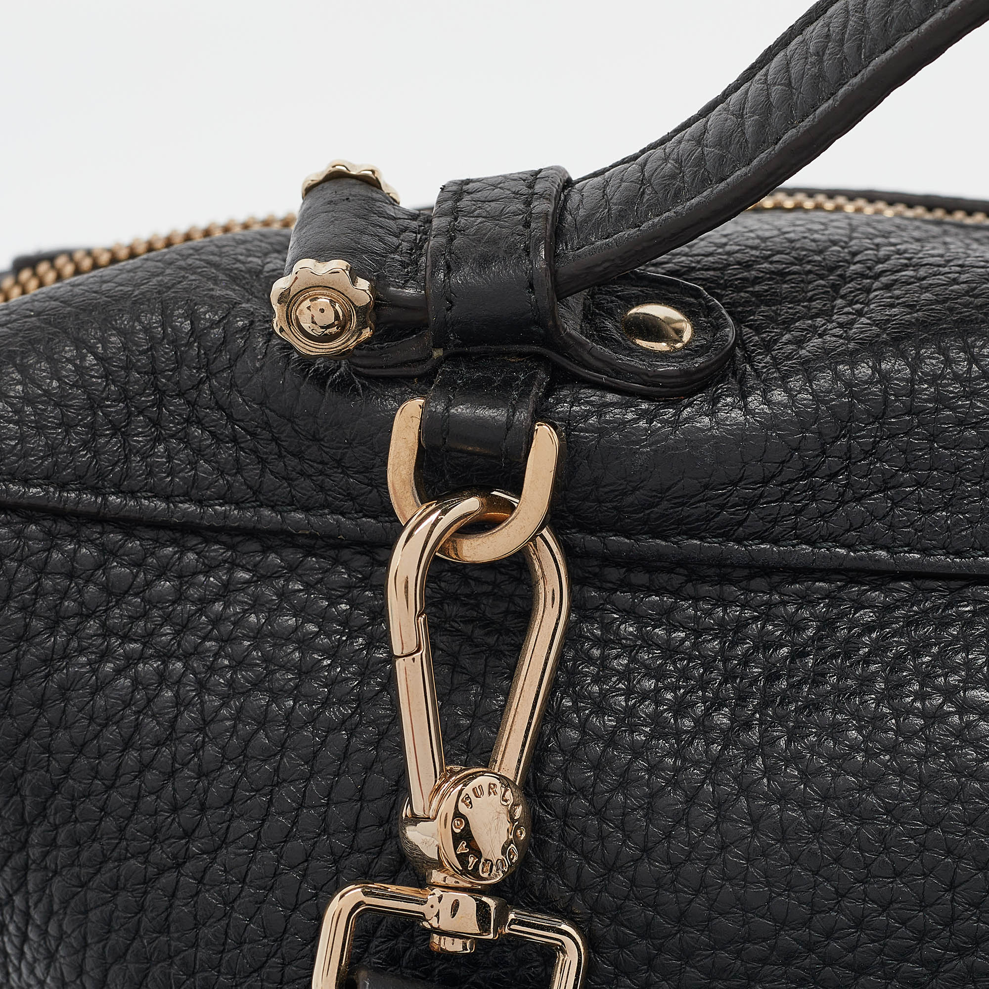 Furla Black Leather Top Zip Satchel