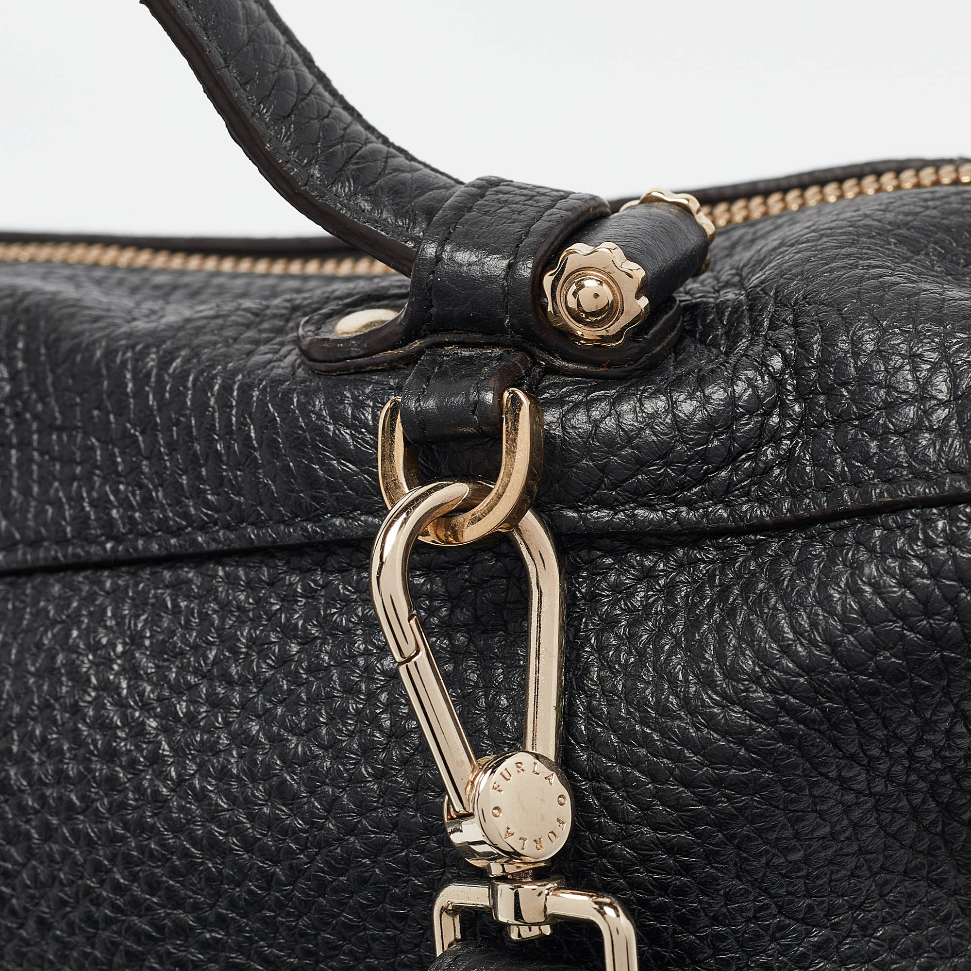 Furla Black Leather Top Zip Satchel