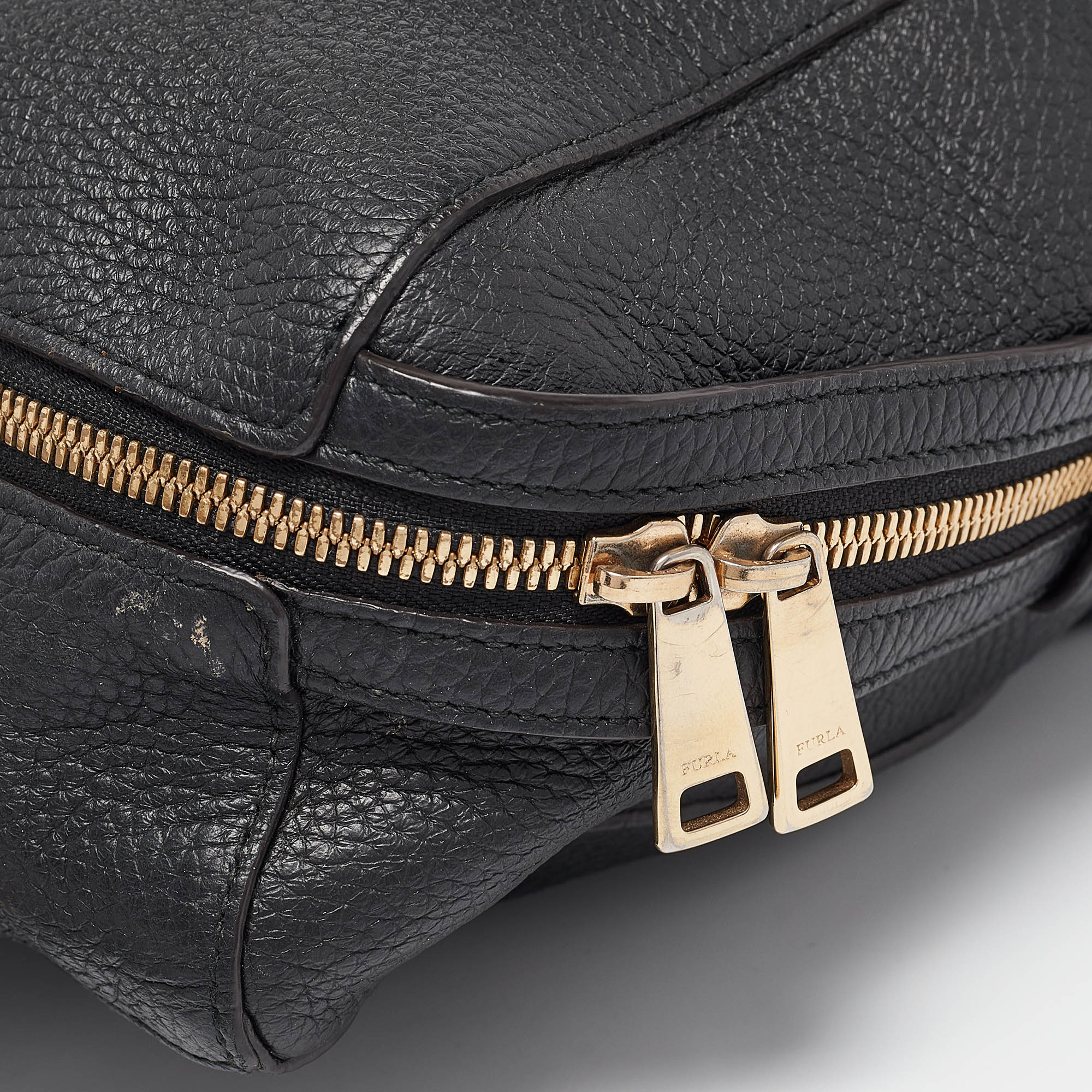 Furla Black Leather Top Zip Satchel