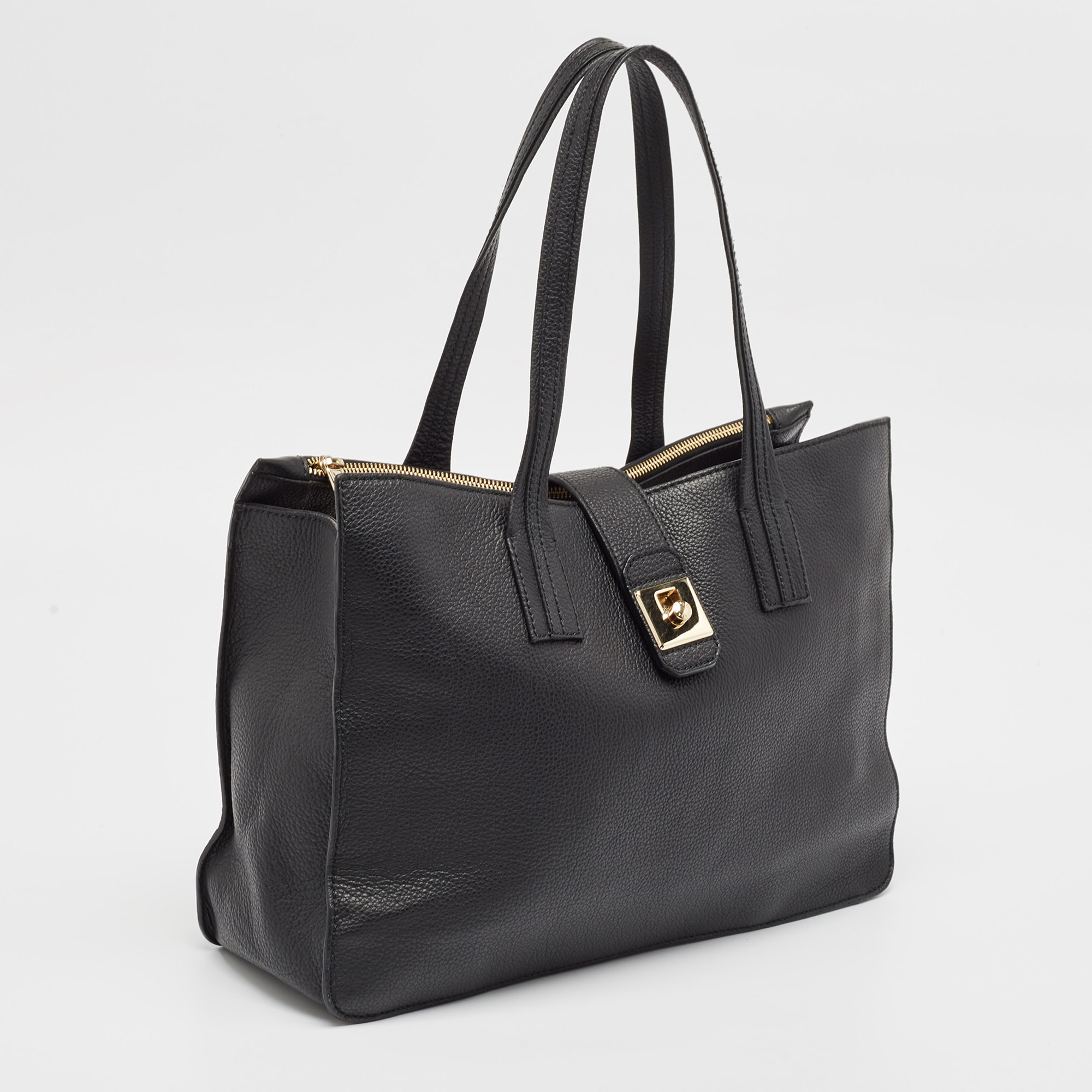 Furla Black Leather Flap Tote