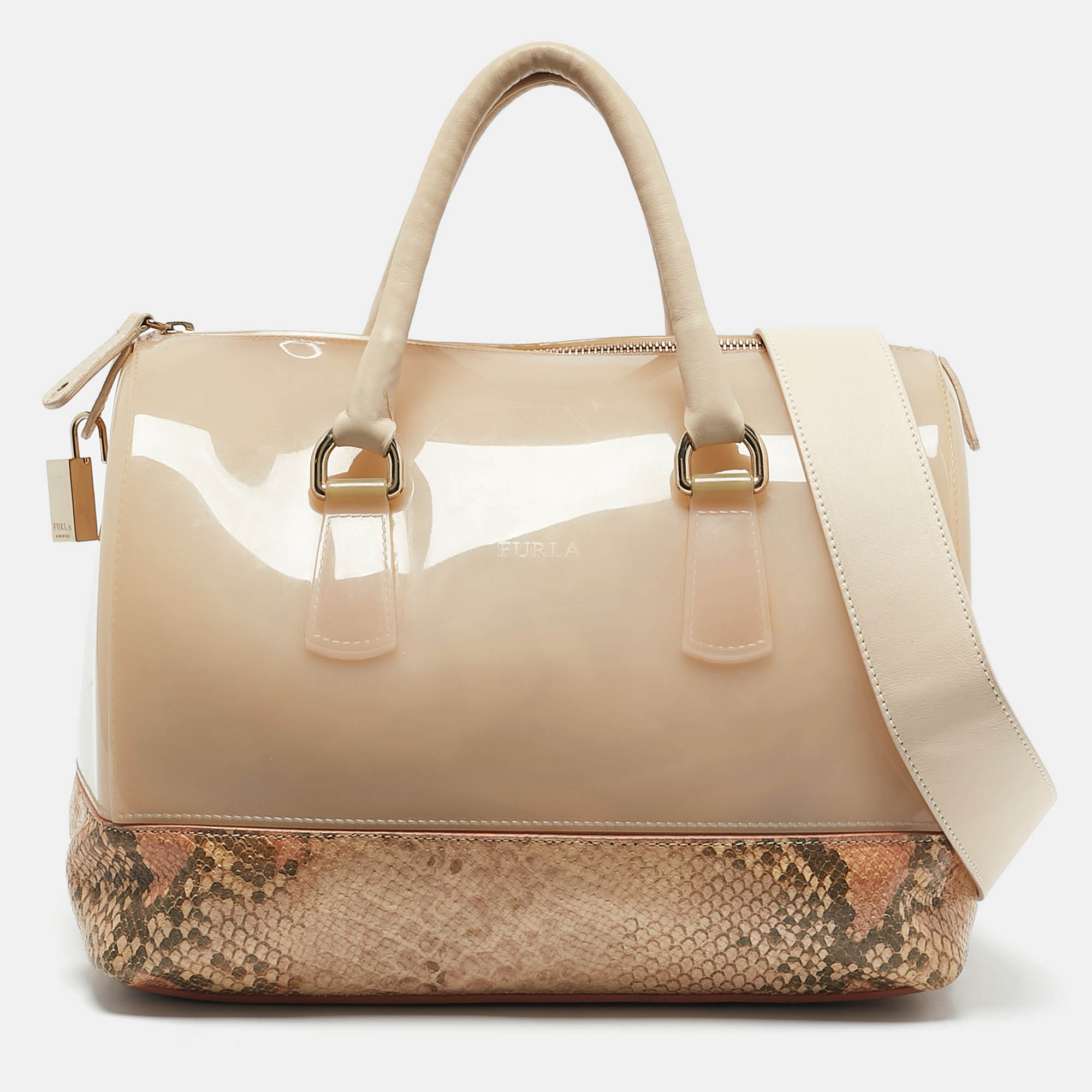 Furla Peach Python Embossed Leather and Rubber Candy Boston Bag, Orange
Furla Peach Python Embossed Leather and Rubber Candy Boston Bag, Orange