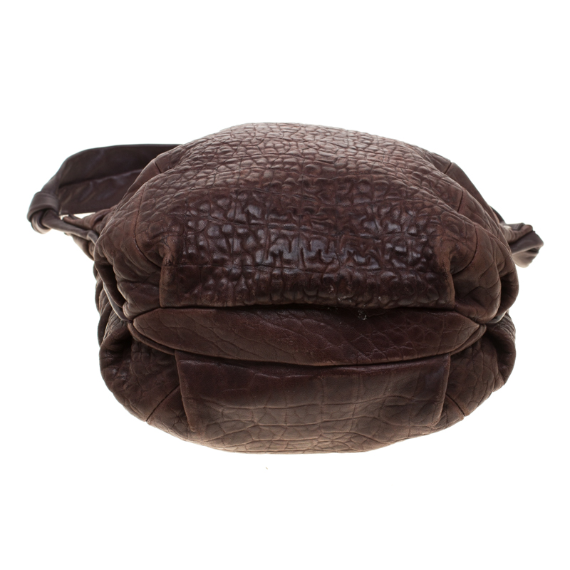 Furla Brown Crocodile Embossed Leather Hobo Bag