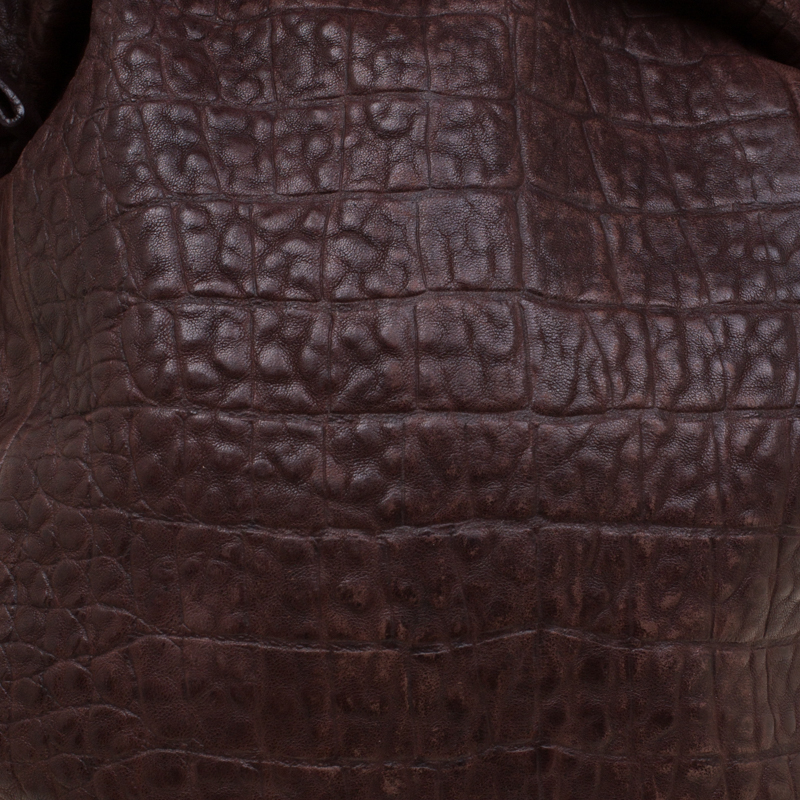 Furla Brown Crocodile Embossed Leather Hobo Bag