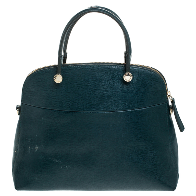Image of Furla Deep Green Leather Piper Dome Satchel