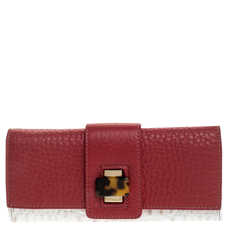 Image of Furla Red/White Croc Embossed Leather Continental Wallet