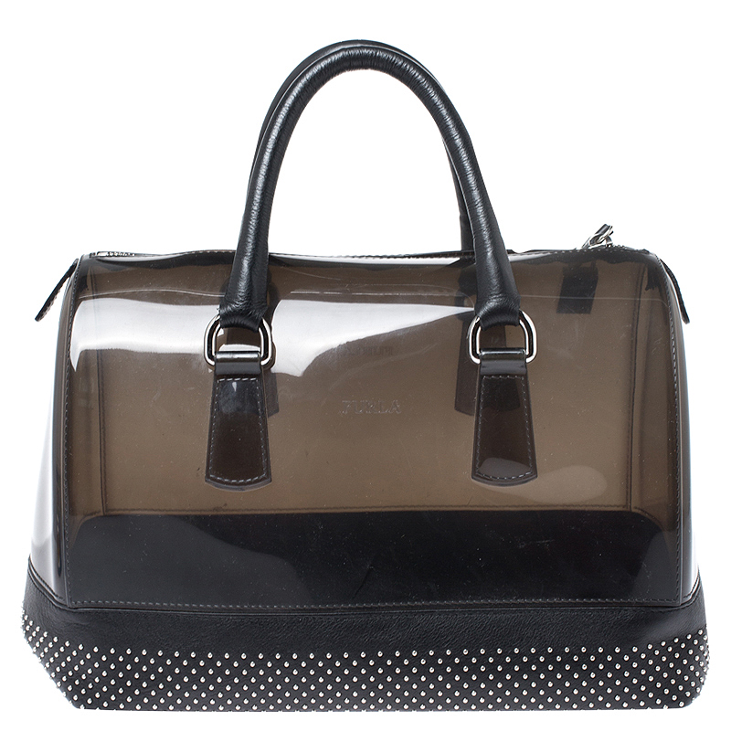 Furla Black PVC And Leather Studded Candy Satchel