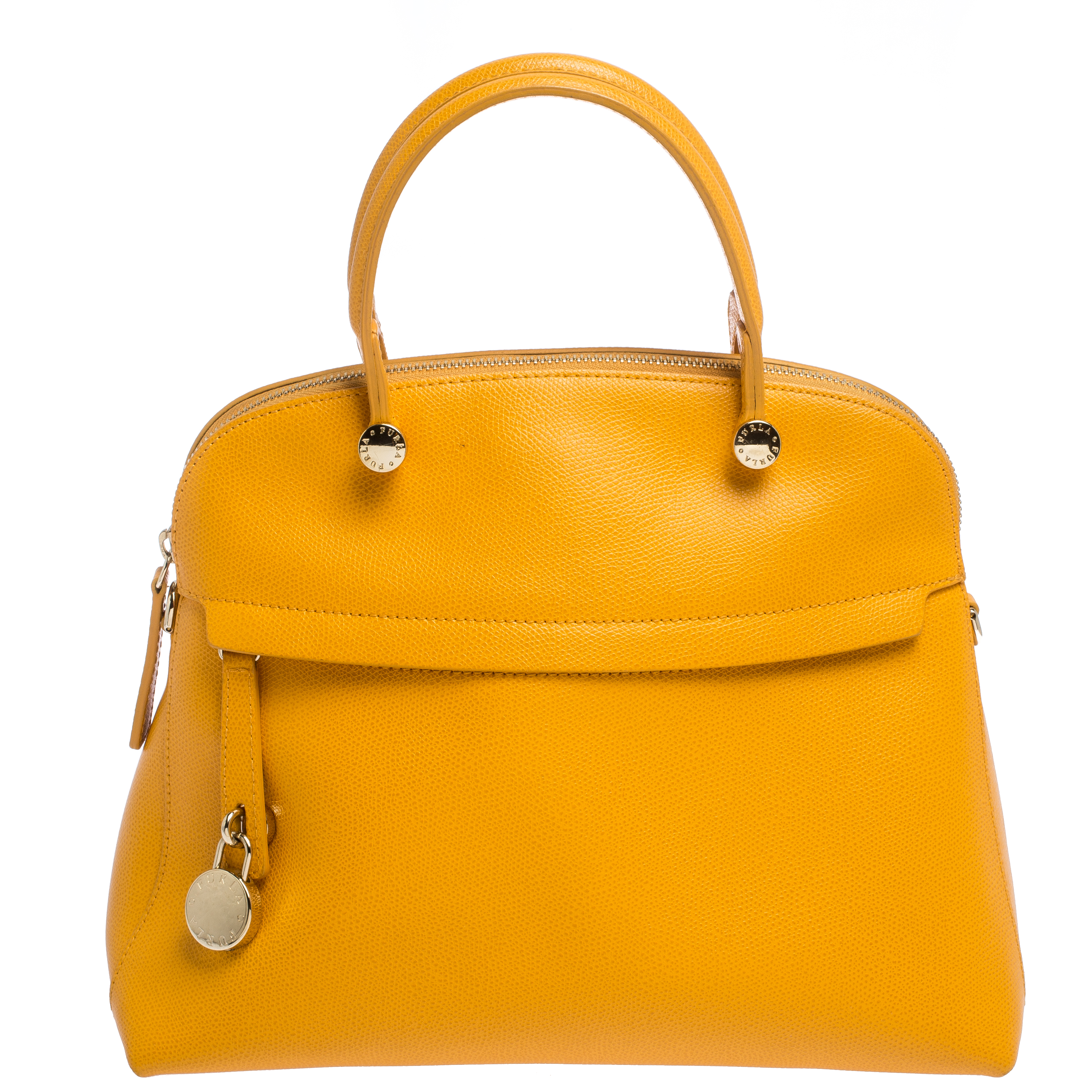 Image of Furla Orange Leather Piper Dome Satchel