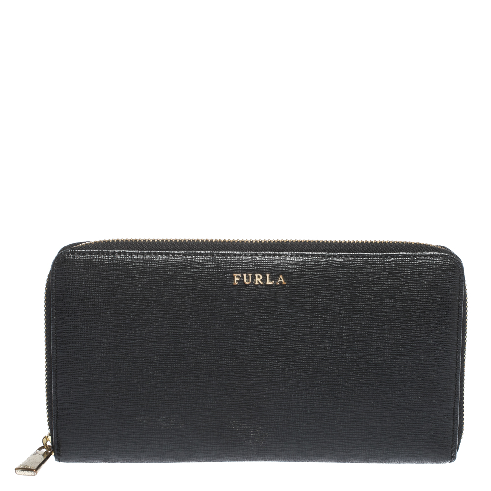 Image of Furla Black Leather Zip Around Wallet