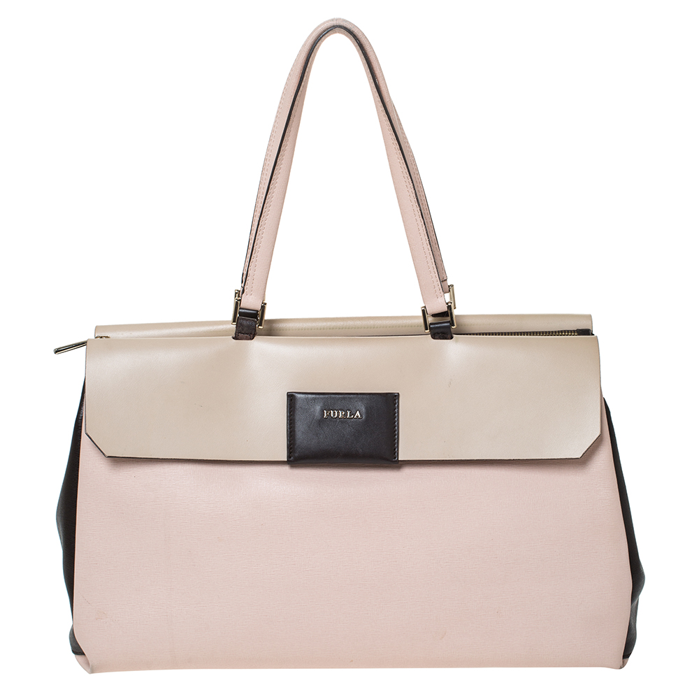 Image of Furla Tri Color Leather Top Zip Satchel