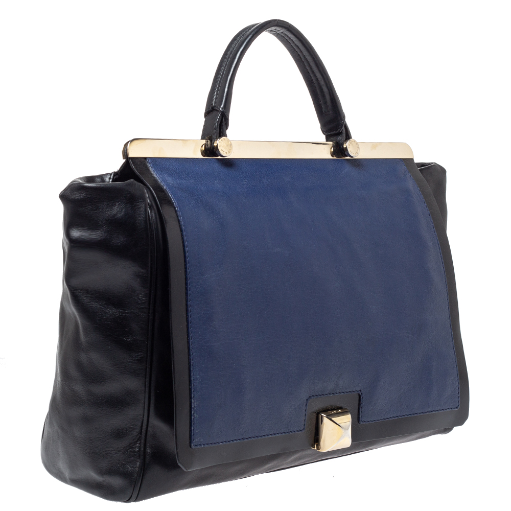 Furla Black/Blue Leather Cortina Top Handle Bag