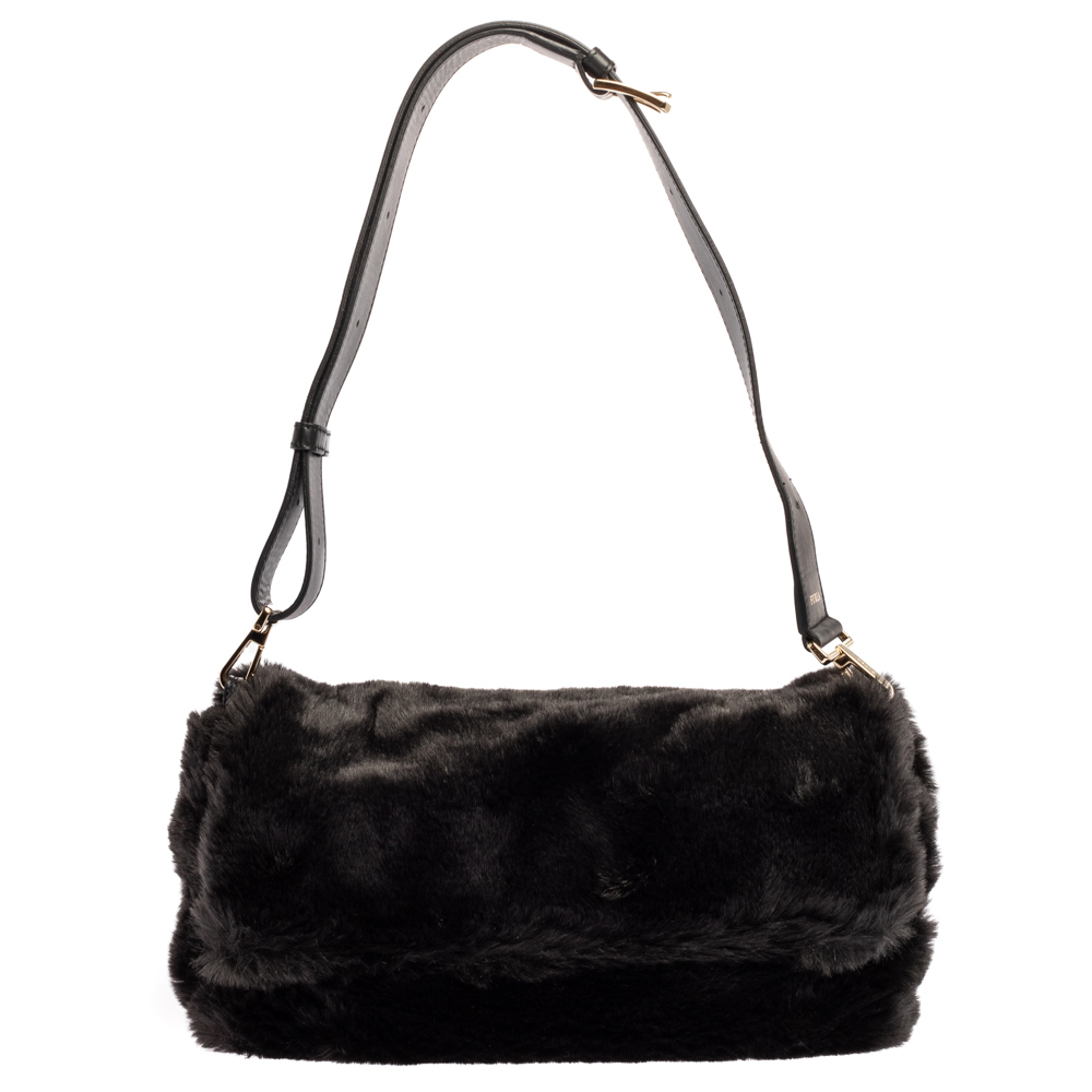 Image of Furla Black Faux Fur Caos Shoulder Bag