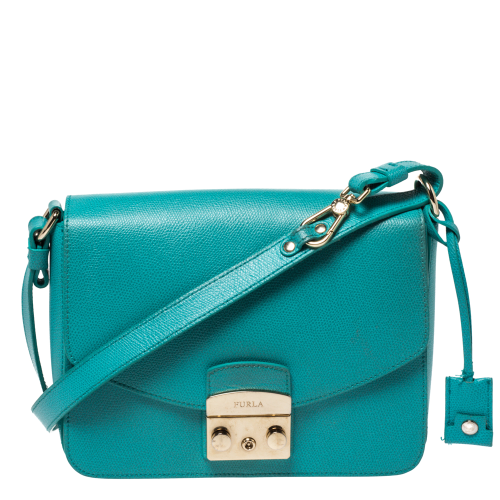 Image of Furla Turquoise Leather Metropolis Shoulder Bag
