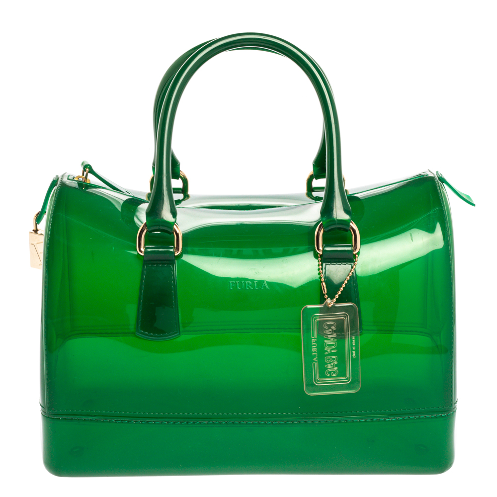 Image of Furla Green Rubber Medium Candy Satchel