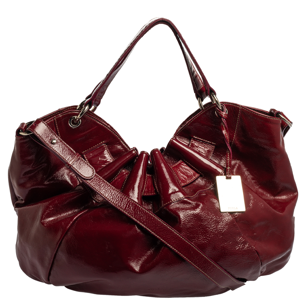 Image of Furla Dark Magenta Patent Leather Ninfea Shoulder Bag