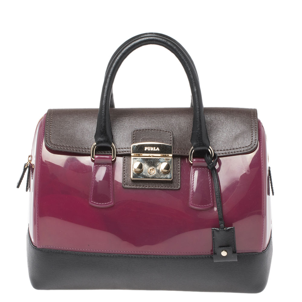 Image of Furla Tri Color Rubber and Leather Candy Satchel