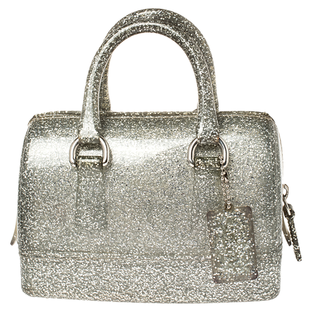 Image of Furla Silver Glitter Rubber Mini Candy Satchel