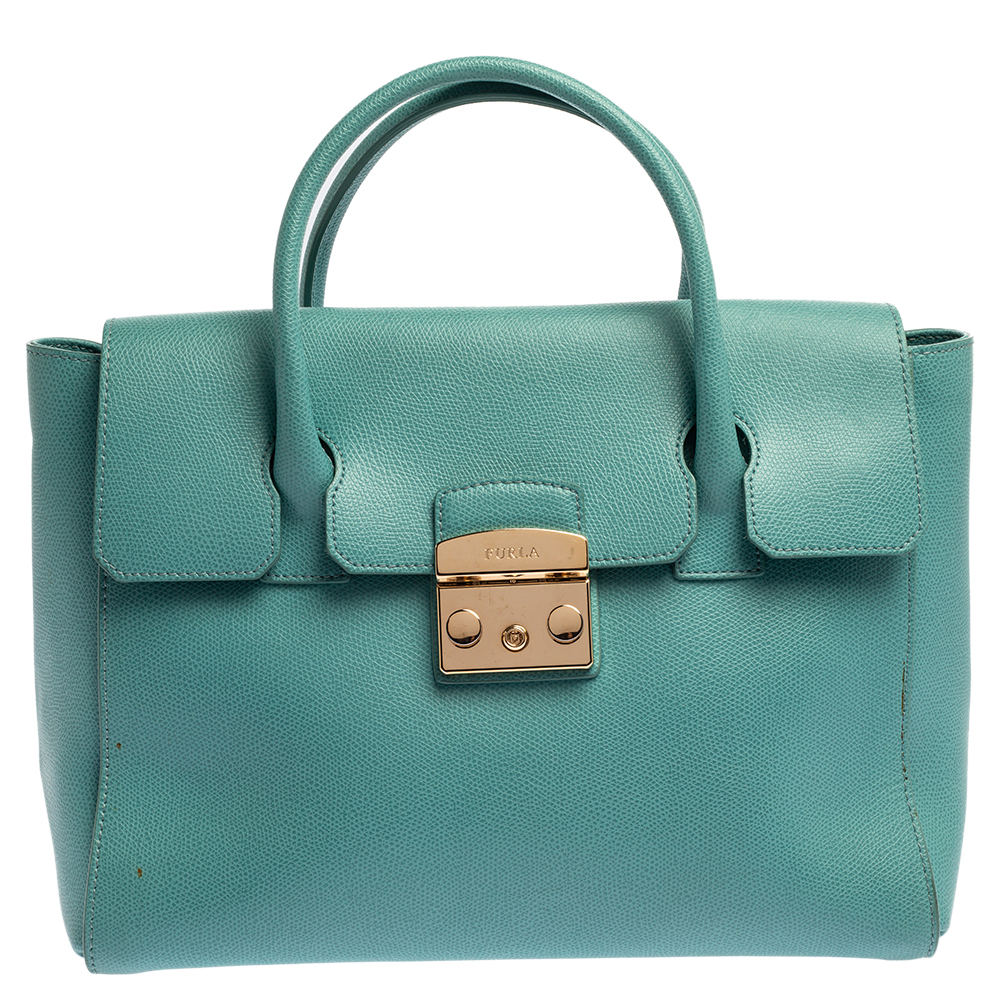 Image of Furla Blue Leather Medium Metropolis Satchel