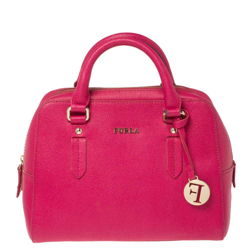 Image of Furla Magenta Leather Elena Satchel