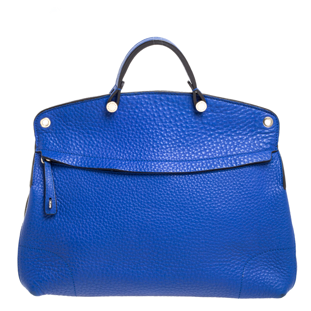 Image of Furla Blue Grained Leather Piper Dome Satchel