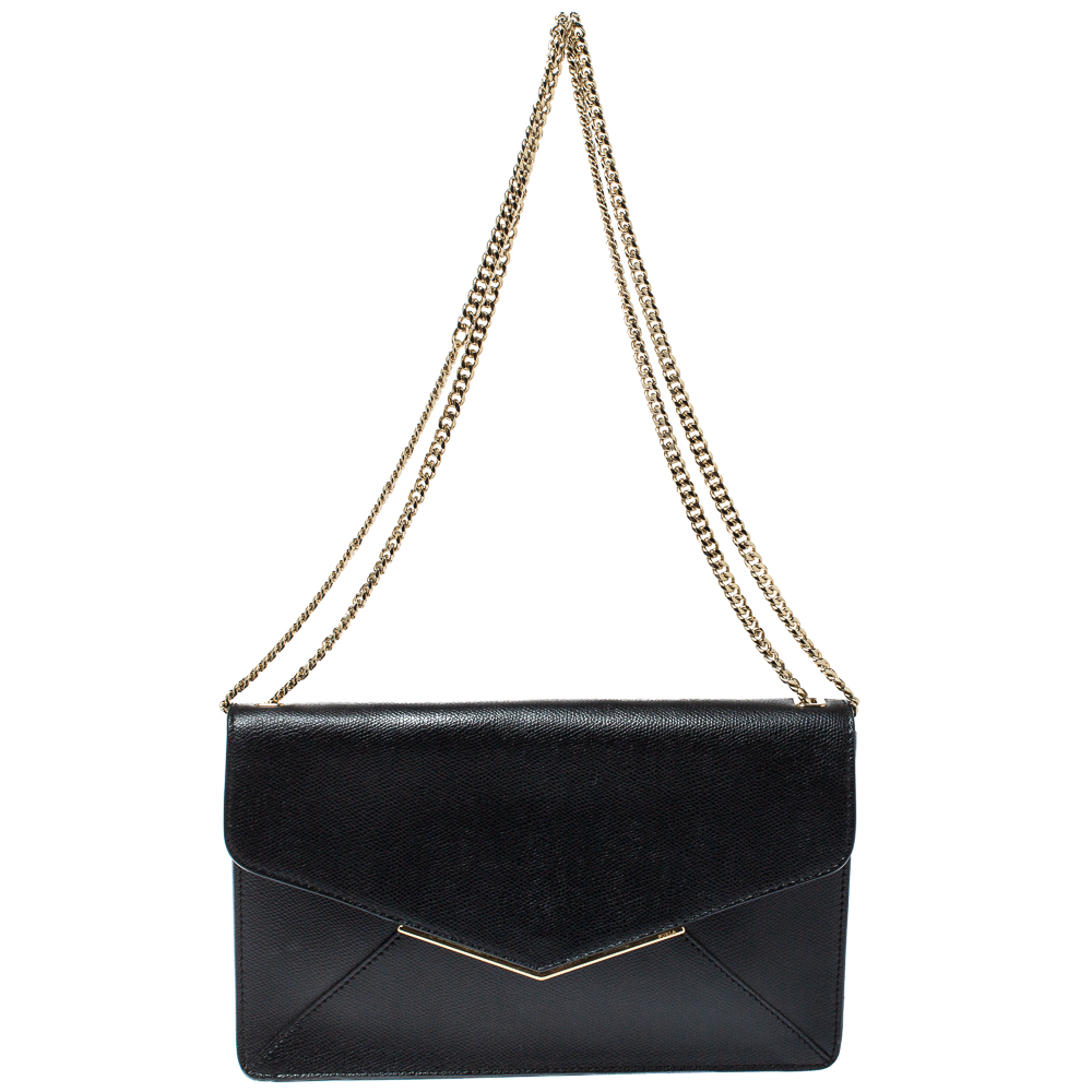 Image of Furla Black Leather Envelope Flap Shoulder Bag