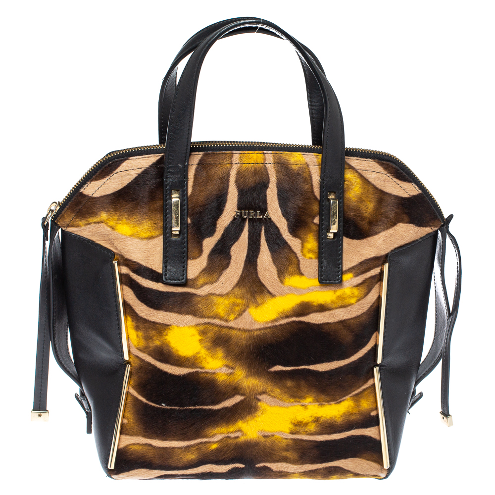 Image of Furla Multicolor Leather and Calfhair Dome Satchel