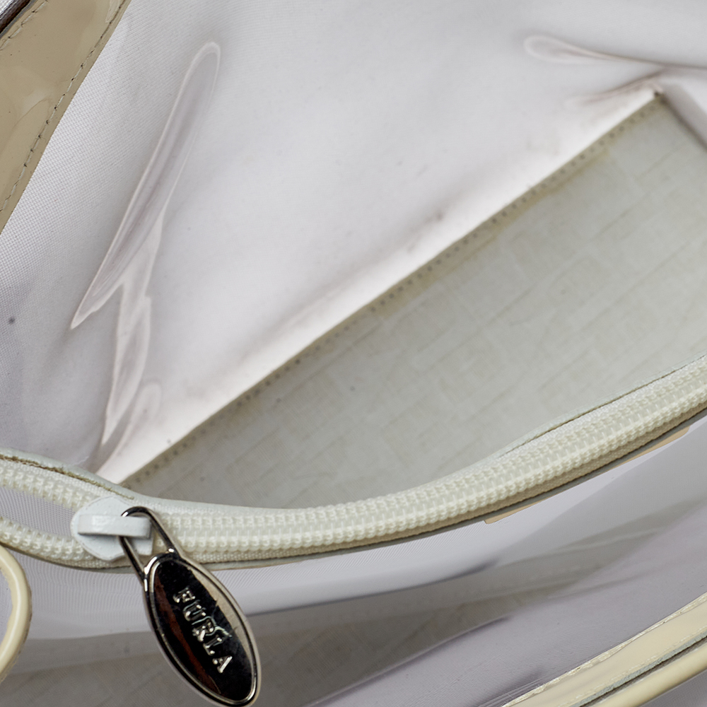 Furla Cream Mesh And Patent Leather Divide It Tote