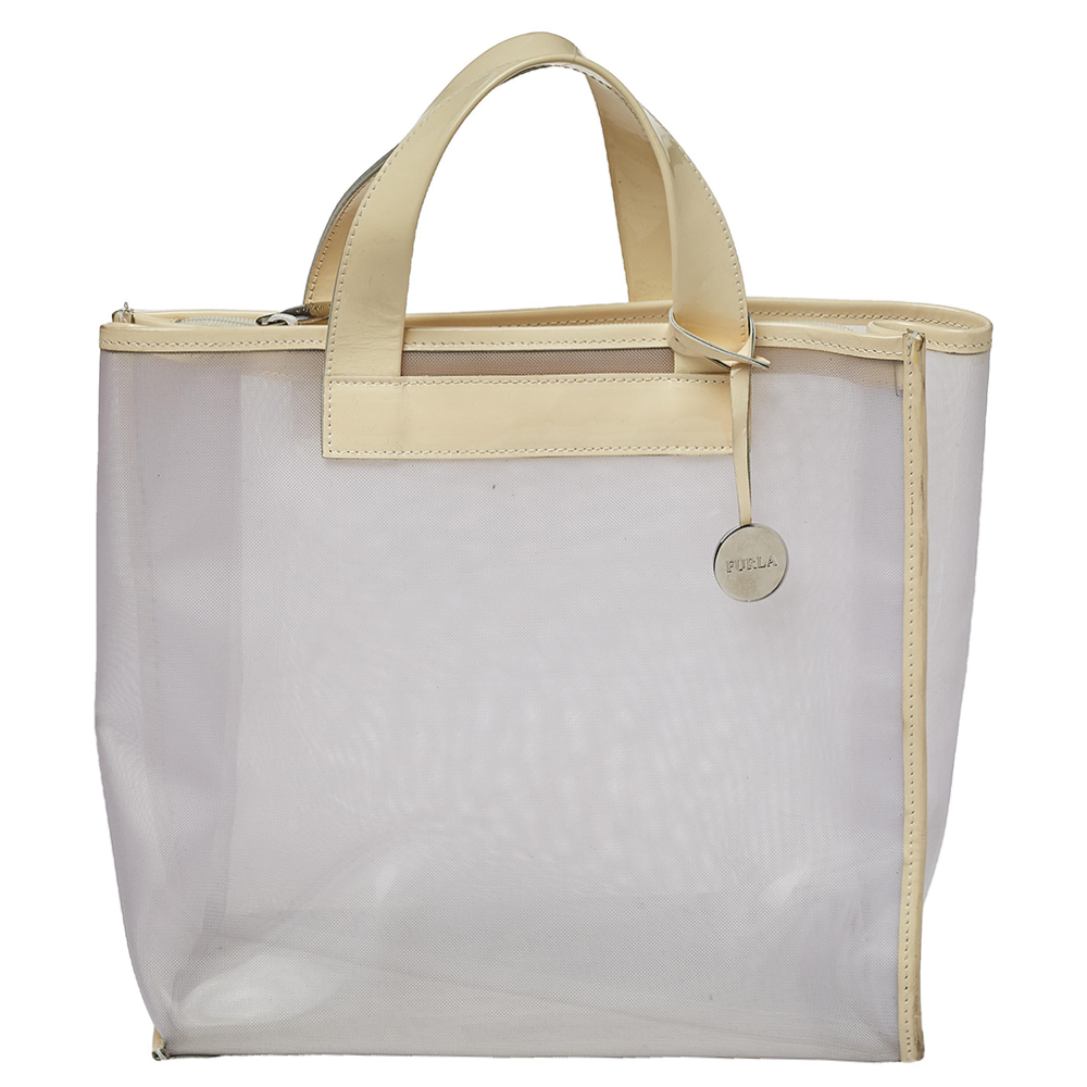 Furla Cream Mesh And Patent Leather Divide It Tote