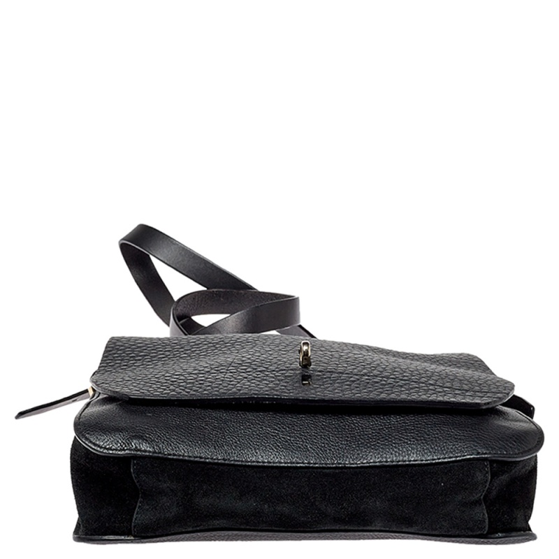 Furla Black Leather And Suede Messenger Bag