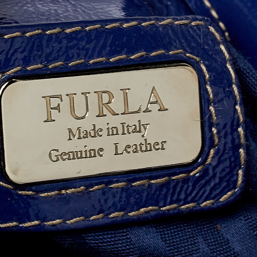 Furla Blue Patent Leather Ninfea Hobo
