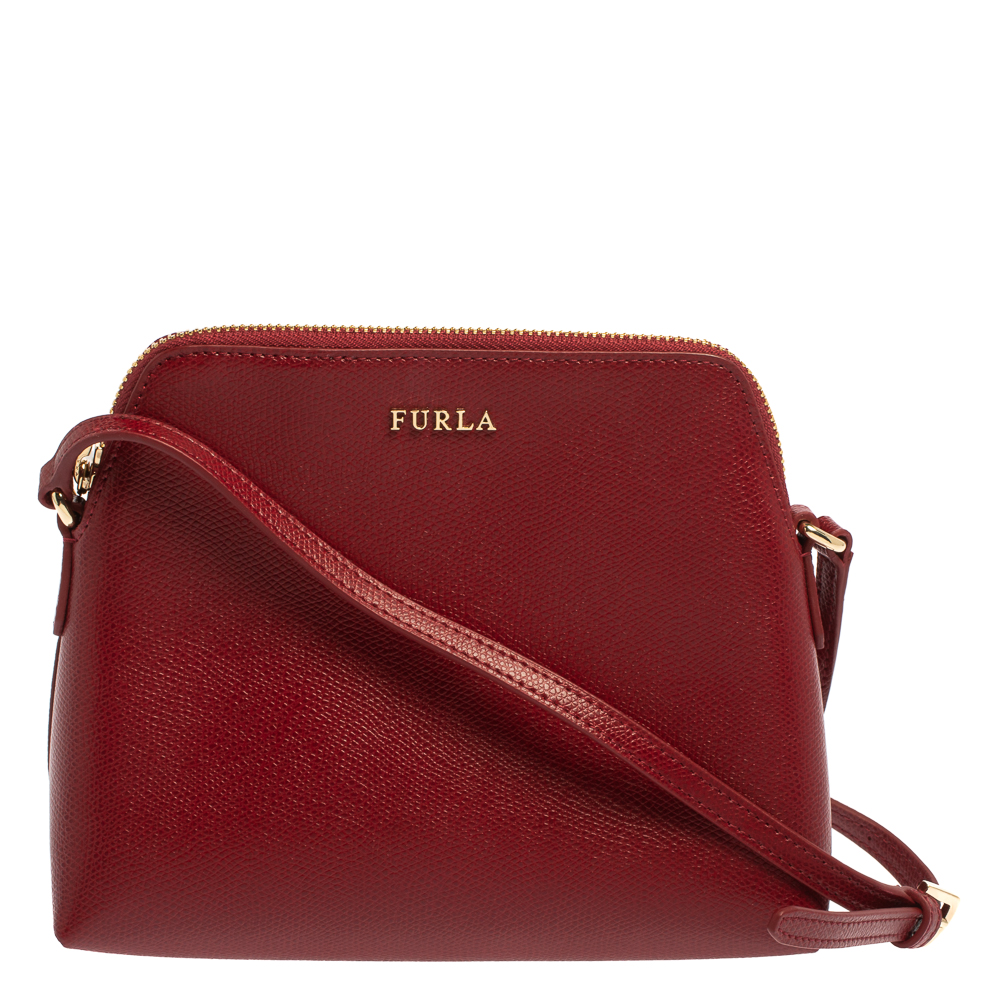 Furla Red Leather Boheme Crossbody Bag