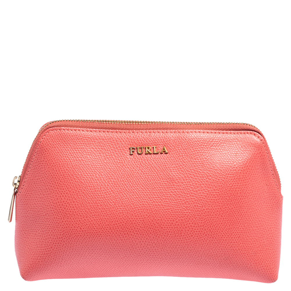 Furla Pink Leather Cosmetic Pouch
