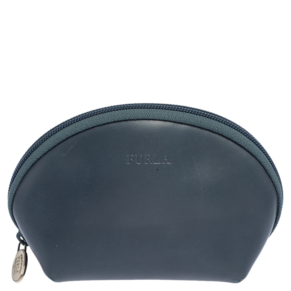 Furla Blue Leather Cosmetic Pouch