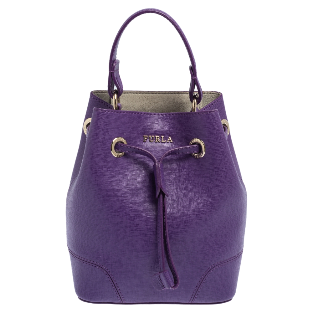 Furla Purple Leather Mini Stacy Bucket Bag