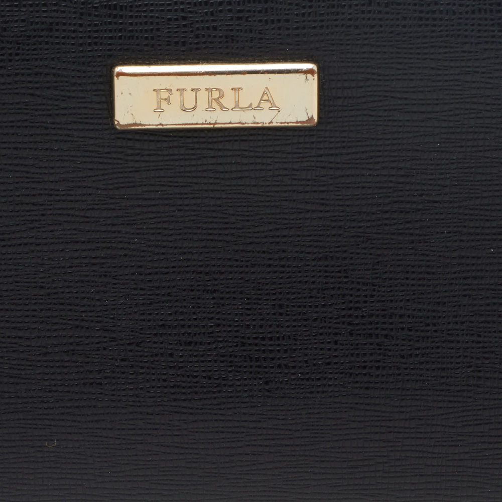 Furla Black Leather Zip Around Wallet