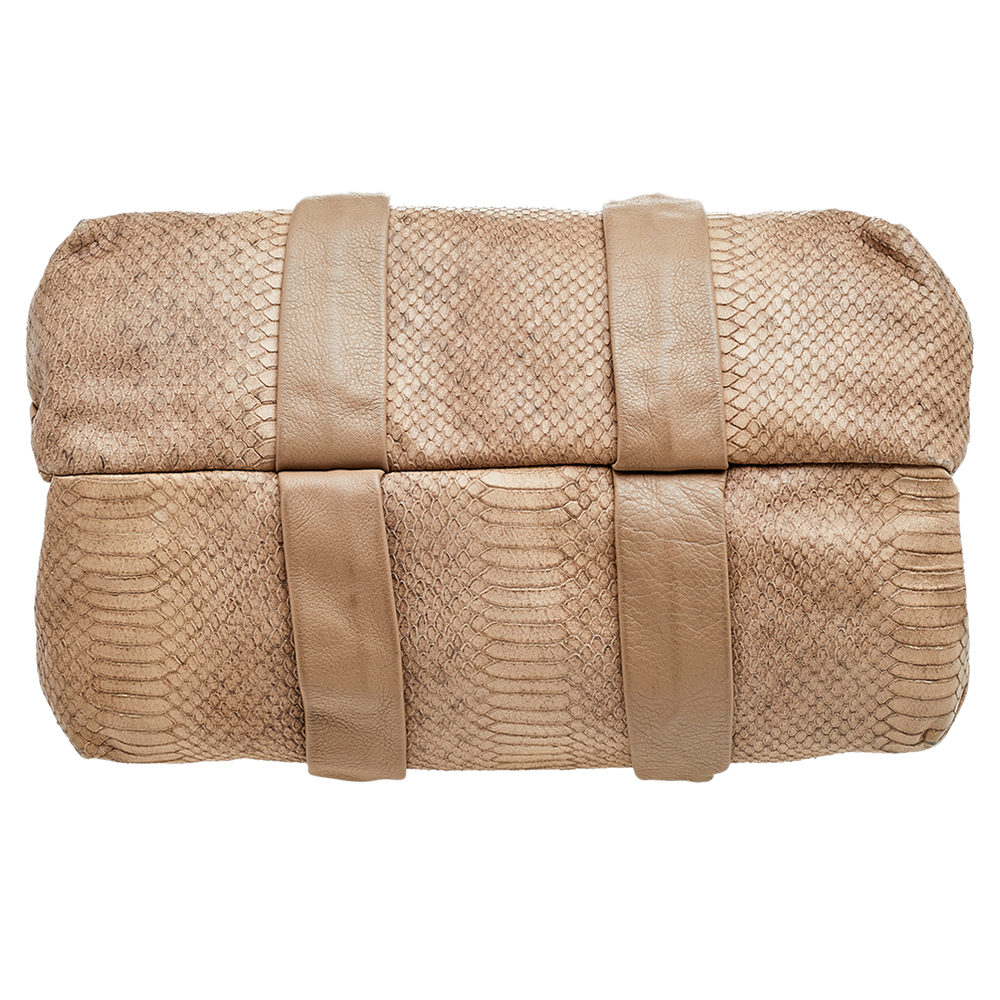 Furla Beige Python Embossed Leather Shoulder Bag