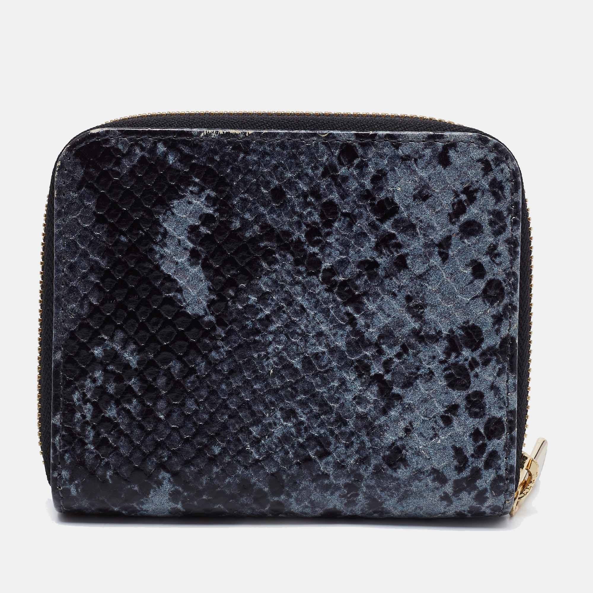 Furla Black/Grey Python Effect Leather Zip Around Wallet