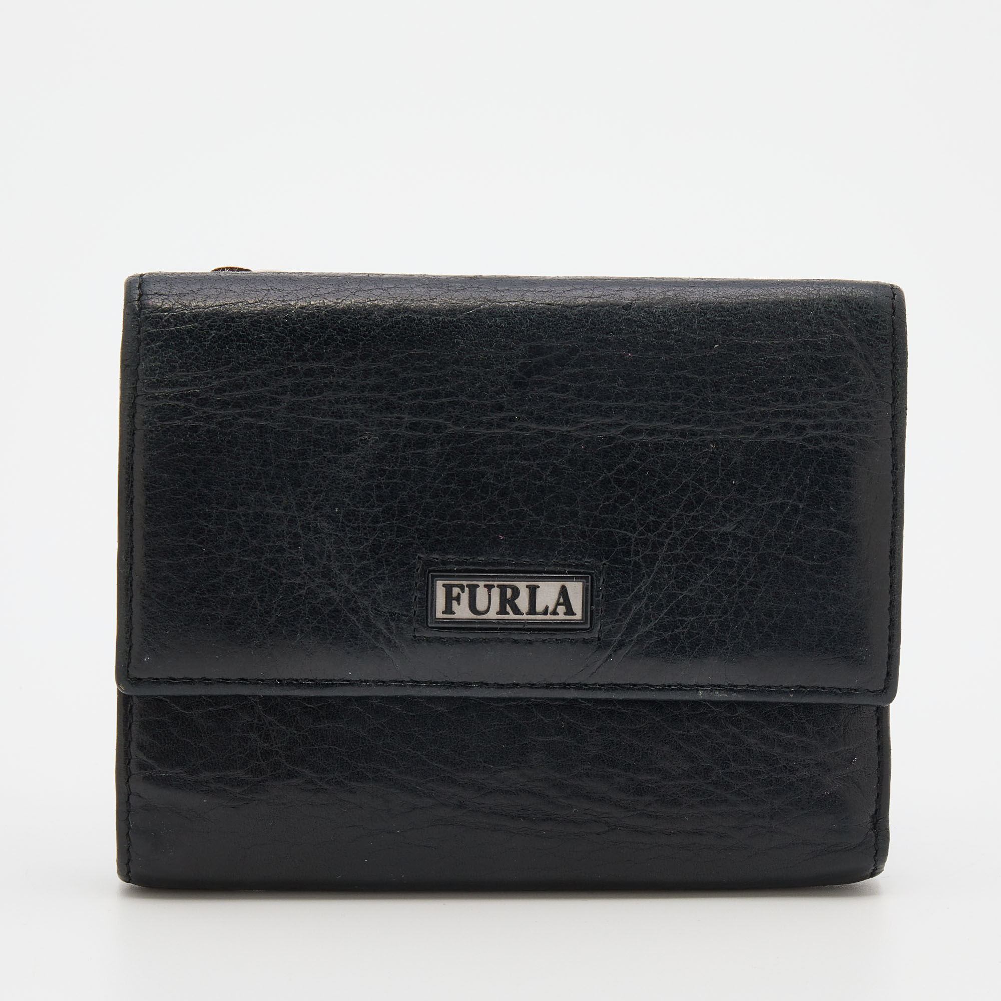Furla Black Leather Trifold Wallet